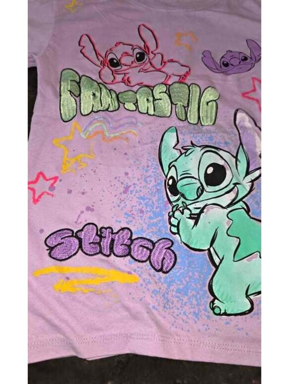 Disney Stitch Graphic Print Kids T-Shirt Purple Short Sleeve Crew Neck Size 7